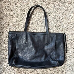 Fossil Sydney Black Vintage Inspired Faux Leather Zippered Tote Bag